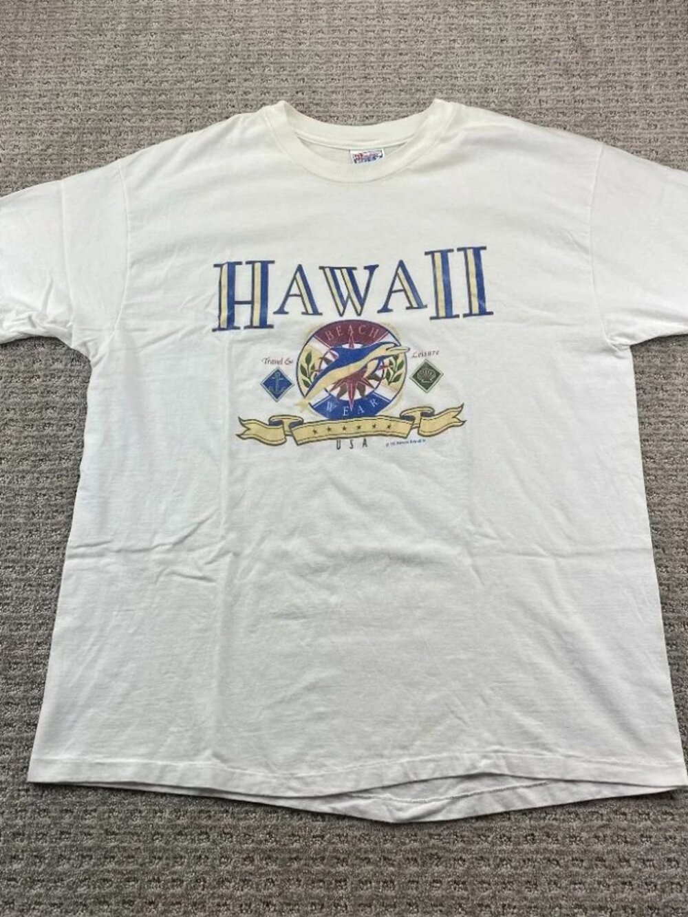 Vintage 90s Hawaii Shirt Men XL White Single Stitch 1995 Hanes Beefy T Dolphins